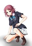  absurdres black_shirt hair_ornament headphones headphones_around_neck highres minase_koito musaigen_no_phantom_world pleated_skirt red_eyes red_hair school_uniform shirt short_hair skirt solo white_skirt yuhata_yatsuka 