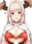  :d alicia_(granblue_fantasy) bangs blush breasts brown_eyes censored cleavage draph dress earrings gloves granblue_fantasy hands_on_own_chest heart horn_grab horns huge_breasts jewelry jpeg_artifacts large_breasts long_hair looking_at_viewer open_mouth out_of_frame paizuri penis pointy_ears pov pov_hands red_eyes silver_hair simple_background smile solo_focus uni8 upper_body white_background white_gloves 