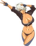  ahoge angel_(kof) blue_eyes breasts cleavage hohehohe king_of_fighters large_breasts navel open_mouth short_hair silver_hair smile snk solo xugashi 