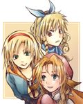  blonde_hair blue_neckwear calamity_jane cecilia_lynne_adelhyde hairband long_hair mariel_(wild_arms) multiple_girls red_hairband short_hair smile wild_arms wild_arms_1 