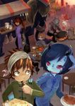  blue_skin chinese_clothes cooking eating enfant_terrible fish foot furry horns mammoth market meat monster_girl o_o original plate rabbit red_eyes restaurant ruu_bot slit_pupils spoon tail tusks twintails wok 