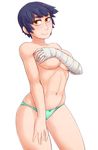  bakemonogatari blue_hair breasts ittla kanbaru_suruga monogatari_(series) panties short_hair skindentation solo topless yellow_eyes 