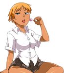  candy lollipop original pleated_skirt saliva saliva_trail short_sleeves tongue tsukudani_(coke-buta) xugashi 