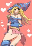 ass bare_legs bare_shoulders blonde_hair blue_boots boots bracer breasts dark_magician_girl duel_monster female hat large_breasts long_hair looking_at_viewer magical_girl open_mouth skirt smile solo staff yu-gi-oh! yuu-gi-ou_duel_monsters 