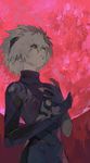  bangs bodysuit bracer closed_mouth cowboy_shot evangelion:_2.0_you_can_(not)_advance expressionless eyebrows eyebrows_visible_through_hair from_side full_moon gloves grey_hair hair_between_eyes headgear holding_arm looking_afar looking_to_the_side male_focus mayuko0527 moon nagisa_kaworu neon_genesis_evangelion pilot_suit plugsuit profile rebuild_of_evangelion red_moon solo spiked_hair turtleneck white_hair 