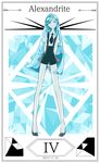  2015 alexandrite_(houseki_no_kuni) androgynous arms_behind_back bangs bare_arms bare_legs black_footwear black_neckwear black_shorts blue_eyes blue_hair border character_name cojimama collared_shirt dated diamond_(symbol) eyebrows eyebrows_visible_through_hair frown full_body gem_uniform_(houseki_no_kuni) houseki_no_kuni legs_apart long_hair looking_at_viewer necktie own_hands_together roman_numerals shirt shoes short_sleeves shorts solo standing suspender_shorts suspenders swept_bangs tiptoes uniform very_long_hair white_shirt 