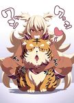  amanda_(sennen_sensou_aigis) blonde_hair dark_skin full_body grin long_hair looking_at_viewer open_mouth red_eyes sennen_sensou_aigis smile tasaka_shinnosuke tiger two_side_up 