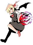  ahoge ascot blonde_hair darkness fang full_body hair_ribbon long_sleeves natsu_no_koucha open_mouth red_eyes red_footwear ribbon rumia shirt shoes short_hair simple_background skirt skirt_set smile socks solo touhou vest white_background white_shirt 