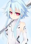  ahoge axe blancpig_yryr blue_hair highres looking_at_viewer neptune_(series) power_symbol red_eyes short_hair_with_long_locks sidelocks solo symbol-shaped_pupils weapon white_heart 