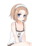  absurdres alternate_hairstyle bare_shoulders blanc blancpig_yryr blue_eyes blush brown_hair forehead hairband highres looking_at_viewer neptune_(series) short_hair solo 