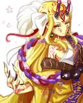  black_nails blush facial_mark fate/grand_order fate_(series) fingernails horns ibaraki_douji_(fate/grand_order) long_hair looking_at_viewer nail_polish oni sharp_fingernails smile solo tosatsuru yellow_eyes 