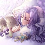  akihiro821 closed_eyes dated gem happy_birthday long_hair pillow purple_hair saint_seiya saint_seiya:_the_lost_canvas sleeping solo stuffed_animal stuffed_toy teddy_bear teeth vouivre_garnet 