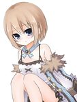  absurdres bare_shoulders blanc blancpig_yryr blue_eyes blush brown_hair fur_trim highres looking_at_viewer neptune_(series) short_hair sitting solo 