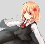  ascot baram blonde_hair darkness grey_background hair_ribbon long_sleeves outstretched_arms red_eyes red_ribbon ribbon rumia shirt short_hair simple_background sketch skirt skirt_set smile solo spread_arms touhou vest white_shirt 