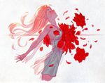  arms_behind_back checkered checkered_background closed_eyes deviantart_sample dress flower image_sample long_hair nana_nakano open_mouth profile red_hair rose signature solo white_dress 