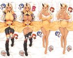  ahoge bare_shoulders barefoot bed belt blonde_hair blush body_armor boots breasts breasts_outside character_doll cookie cyclops dakimakura dark_skin doppel_(monster_musume) dress flower food full_body gauntlets hair_flower hair_ornament horn knee_pads kyuri_tizu large_breasts long_hair lying manako monster_musume_no_iru_nichijou multiple_views nipples on_back one-eyed oni panties panty_pull pillow pussy red_eyes shoulder_pads smile stitches sundress tionishia uncensored underwear undressing yellow_dress zombina 