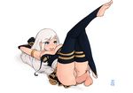  anus ashe_(league_of_legends) barefoot blue_eyes breasts feet heart heart-shaped_pupils league_of_legends open_mouth pleated_skirt pussy symbol-shaped_pupils toeless_legwear toes white_hair 
