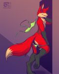  anthro balls butt canid canine clothed clothing crossdressing fox looking_at_viewer male mammal smile solo standing the_secret_cave undressing 