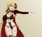  blonde_hair blue_eyes breasts claire_harvey cleavage earrings hundred large_breasts long_hair smile solo standing 