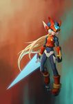  android artist_name blonde_hair blue_eyes clenched_hand dated energy_sword full_body haje helmet long_hair male_focus rockman rockman_zero signature solo sword very_long_hair weapon zero_(rockman) 