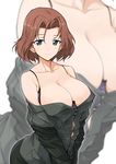  azumi_(girls_und_panzer) breasts brown_hair girls_und_panzer harukon_(halcon) highres large_breasts military military_uniform selection_university_military_uniform short_hair solo uniform zoom_layer 