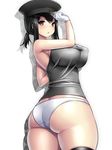  :o adjusting_clothes adjusting_hat akitsu_maru_(kantai_collection) alternate_costume alternate_skin_color armpits ass bare_shoulders black_hair black_hat black_legwear blush breasts brown_eyes commentary_request covered_nipples cowboy_shot flat_ass gloves hat huge_breasts kantai_collection looking_at_viewer low_ponytail panties peaked_cap remodel_(kantai_collection) sideboob sidelocks sleeveless solo tank_top taut_clothes thick_thighs thighhighs thighs tied_hair tsukumiya_amane twisted_torso underwear white_gloves white_panties 