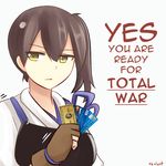  artist_name brown_hair credit_card english expressionless gloves kaga_(kantai_collection) kantai_collection mastercard muneate partly_fingerless_gloves rexlent side_ponytail solo upper_body yellow_eyes 