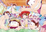  6+boys bath bathhouse bottle brothers brown_hair bucket diving_mask diving_mask_on_head female_pervert heart heart_in_mouth janome_(osmtpippi) knife looking_at_viewer male_focus matsuno_choromatsu matsuno_ichimatsu matsuno_juushimatsu matsuno_karamatsu matsuno_osomatsu matsuno_todomatsu messy_hair multiple_boys multiple_girls old_man osomatsu-kun osomatsu-san peeping pervert pink_eyes poster red_eyes rubber_duck sextuplets siblings sitting snorkel soap_bottle sunglasses sweatdrop towel towel_on_head yellow_eyes 