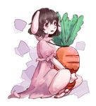  animal_ears bunny_ears carrot carrot_necklace dress floppy_ears highres hoshibuchi inaba_tewi jewelry pendant pink_dress sitting sketch solo touhou 