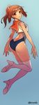  ass brown_eyes brown_hair competition_swimsuit highres i-401_(kantai_collection) kantai_collection one-piece_swimsuit ponytail sailor_collar short_hair solo swimsuit takeda_aranobu thighhighs 