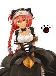  apron artist_request blush braid breasts collar dark_skin hat long_hair long_sleeves lupusregina_beta maid maid_apron overlord_(maruyama) red_hair smile solo twin_braids yellow_eyes 