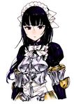  armor armored_dress artist_request black_eyes black_hair katou_haruaki maid maid_apron maid_headdress narberal_gamma overlord_(maruyama) ribbon simple_background solo 