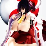  3d breasts commentary_request detached_sleeves gigantic_breasts hair_over_one_eye hakurei_reimu hiroyuki_p mikumikudance nipples panties see-through solo striped striped_panties touhou underwear wide_sleeves 