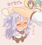  2girls amagiri_ayato animal_ears blue_hair blush bow bowtie braid cat_ears cat_tail chibi closed_eyes gakusen_toshi_asterisk hair_ornament hazuki_ruu kemonomimi_mode lavender_hair multiple_girls open_mouth out_of_frame pantyhose partially_translated petting pov pov_hands purple_hair red_eyes sasamiya_saya school_uniform shirt silver_hair skirt solo_focus sparkle tail tail_wagging thumbs_up toudou_kirin translation_request trembling two_side_up wavy_mouth 