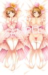  :o alternate_costume arms_up bed_sheet blush breasts breasts_outside brown_hair cameltoe censored dakimakura dress dress_pull embarrassed flower from_above full_body groin hair_flower hair_ornament heart heart_censor highres jewelry knees_together_feet_apart koizumi_hanayo large_breasts looking_at_viewer love_live! love_live!_school_idol_project love_wing_bell lying multiple_views nipples nozomi-y own_hands_together panties panty_pull pantyshot pantyshot_(lying) parted_lips pink_dress ring sample smile text_focus thigh_gap thighhighs underwear veil wedding_band white_panties wrist_cuffs yellow_flower 
