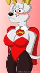  2019 anthro blush breasts bunny_costume canid canine canis cape clothed clothing costume crossgender dc_comics digital_media_(artwork) domestic_dog fake_ears fake_rabbit_ears female hi_res klr-rio krypto krypto_the_superdog mammal simple_background solo 