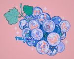  artist_name cloud constellation crescent_moon food fruit grapes leaf meyoco moon no_humans original pink_background saturn simple_background sparkle star 