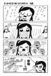  &gt;_&lt; 2girls 4koma :3 bkub bubble_blowing chewing_gum closed_eyes comic dancing dj_copy_and_paste eighth_note fang greyscale hat headphones honey_come_chatka!! komikado_sachi long_hair monochrome multiple_girls music musical_note one_side_up open_mouth package popping short_hair shouting side_ponytail sidelocks singing sunglasses tayo translated white_background 