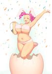  animal_ears armpits basket blush bouncing_breasts bra breasts bunny_ears confetti egg eyes_closed huge_breasts large_breasts lvl navel open_mouth panties pink_hair pinkie_pie plump smile solo underboob 