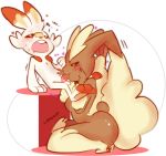  anthro anthro_on_anthro brown_fur butt fellatio female fur gafagear lagomorph larger_female lopunny male male/female mammal nintendo open_mouth oral pok&eacute;mon pok&eacute;mon_(species) scorbunny sex simple_background size_difference smaller_male smile video_games 