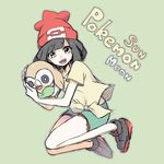  beanie black_hair erumi-on female_protagonist_(pokemon_sm) hug pokemon pokemon_(game) pokemon_sm rowlet short_shorts shorts 