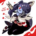 blue_skin detached_collar detached_sleeves dress hair_over_one_eye leviathan_(skullgirls) skull skullgirls solo squigly_(skullgirls) stitched_mouth striped striped_legwear striped_sleeves twintails zombie 