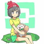  bad_id bad_pixiv_id beanie bird black_hair blush gen_7_pokemon hat mizuki_(pokemon) mura_satori owl pokemon pokemon_(creature) pokemon_(game) pokemon_sm red_hat rowlet short_hair sketch 