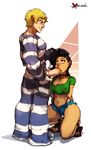  1girl alternate_costume asymmetrical_hair black_hair blonde_hair capcom cody_travers fellatio final_fight laura_matsuda maizken street_fighter street_fighter_v 