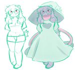  blush caprine channydraws clothed clothing deltarune eyewear floppy_ears fluffy fur girly glasses goat grey_fur happy hat horn male mammal navel partially_clothed ralsei red_eyes scarf sketch underwear 