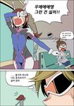  animal_ears black-framed_eyewear blonde_hair bodysuit breast_envy brown_hair bunny_ears coat comic covered_navel covering_eyes crying d.va_(overwatch) flat_color flying_sweatdrops glasses highres korean long_hair long_sleeves mei_(overwatch) misunderstanding multiple_girls open_mouth overwatch rke_(myungsu_kim_58) sitting sweatdrop tank_top tears tracer_(overwatch) translated walking_away 