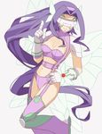  digimon digimon_frontier fairymon female garter_belt gloves long_hair monster_girl navel purple_hair shoulder_pads simple_background smile thighhighs visor wings 