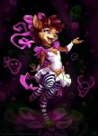  4_fingers anthro breasts cervine clothing detailed_background digital_media_(artwork) female hooves karol_pawlinski mammal open_mouth purple_eyes simple_background solo standing teeth tongue 