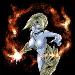  alexia_ashford blue_skin breasts curvy erect_nipples evil female fire highres looking_at_viewer monster_girl resident_evil resident_evil_code_veronica yellow_eyes 