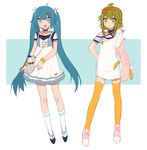  :d alternate_costume arm_at_side backpack bag bangs blue_eyes blue_hair blue_nails bow bunny_hair_ornament carrot_print casual choker closed_mouth dress eyebrows eyebrows_visible_through_hair food_print full_body green_eyes green_hair gumi hair_bow hair_ornament hatsune_miku highres jewelry legs_apart long_hair looking_at_another looking_at_viewer multiple_girls nail_polish off_shoulder open_mouth orange_bow orange_legwear prophet_chu scrunchie shoes short_dress short_hair short_sleeves shoulder_bag sketch smile sneakers stuffed_animal stuffed_bunny stuffed_toy symbol-shaped_pupils teddy_bear thighhighs twintails very_long_hair vocaloid white_dress white_legwear wrist_scrunchie zettai_ryouiki 